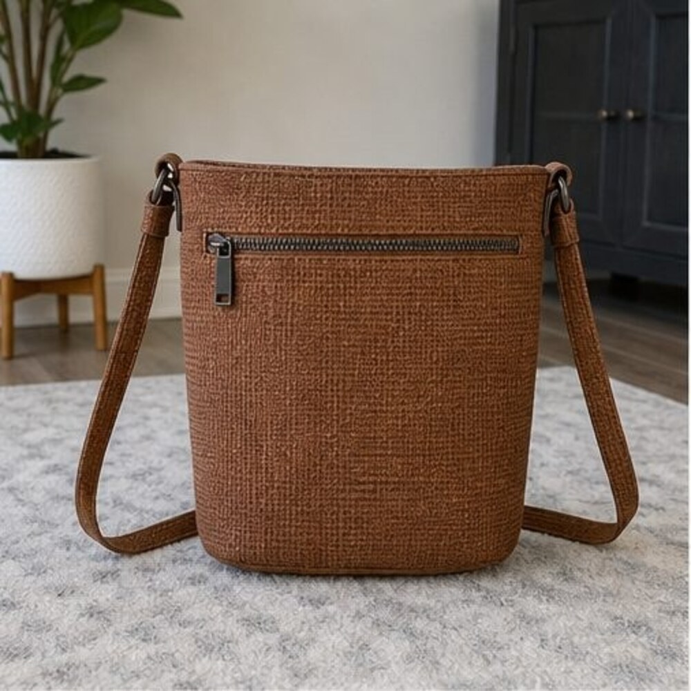 Cognac Woven Crossbody Bag